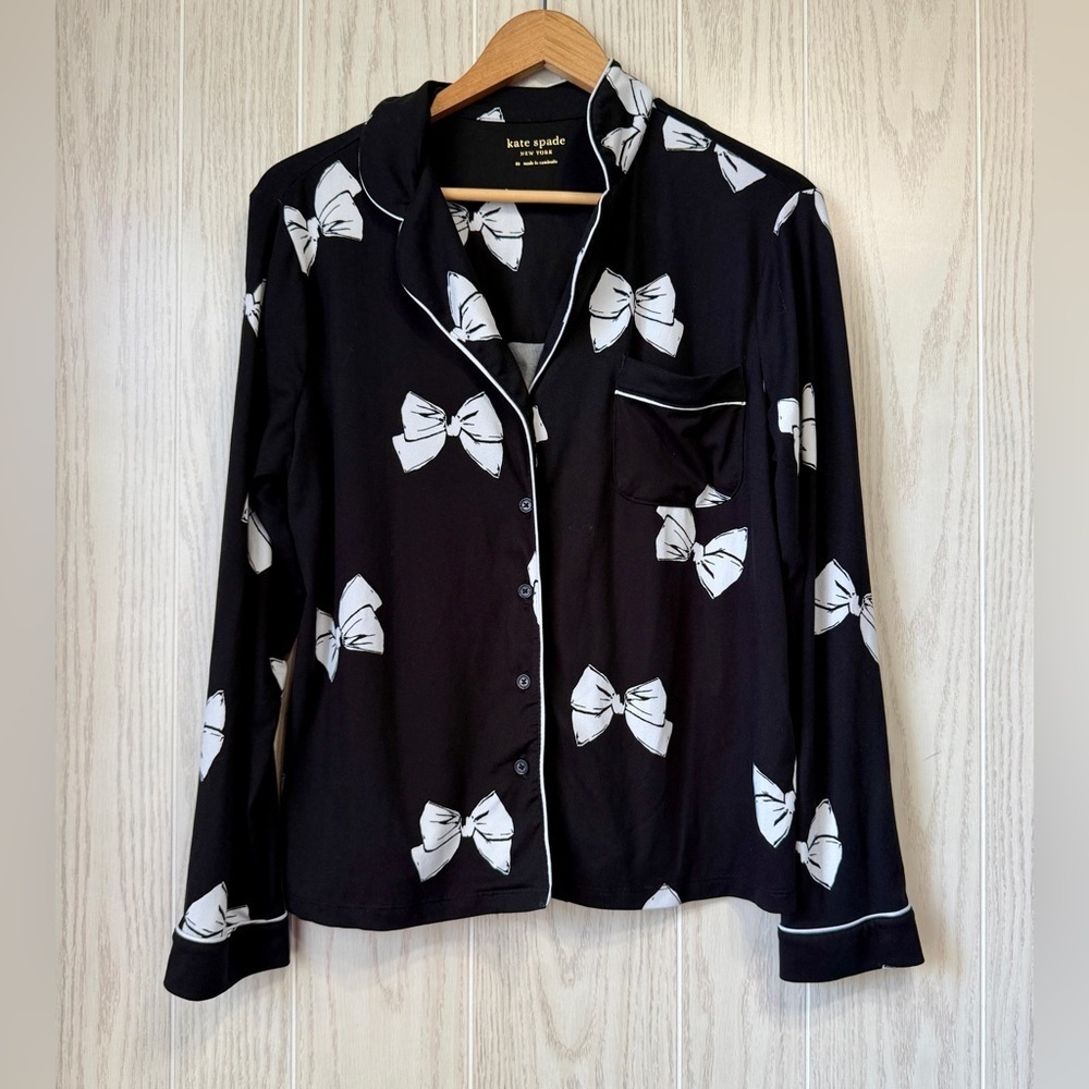 Kate SpadeWomen’s Long Sleeve Bows Pajama Top Size Medium Black White EUC